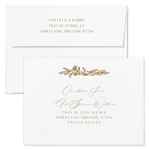 Pinecone Frame Holiday Card Envelopes White Umber Both Recipient and Return Addresses Standard Signature
