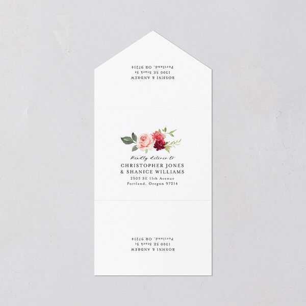 Vibrant Floral All-in-One Wedding Invitations Raspberry Signature Light Both Recipient and Return Addresses