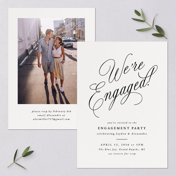 We're Engaged Calligraphy Engagement Party Invitations Champagne Signature Blank Standard
