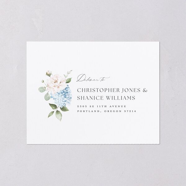 Elegant Peonies and Hydrangeas All-in-One Wedding Invitations Baby Blue Signature Light Both Recipient and Return Addresses No
