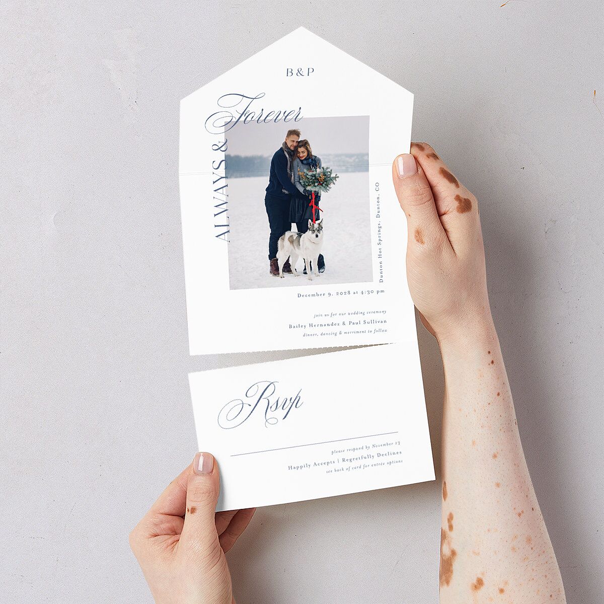 Eternal Love All-in-One Wedding Invitations Cruise Signature Light Both Recipient and Return Addresses