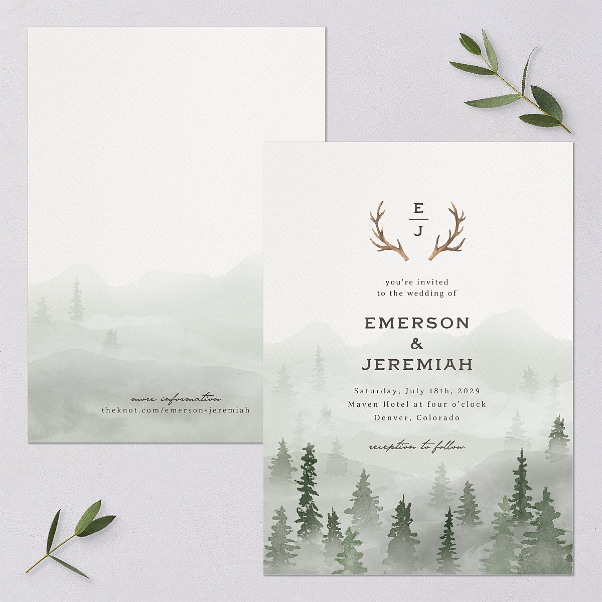 Antler Monogram Mountain Wedding Invitations Forest Signature Blank No Standard