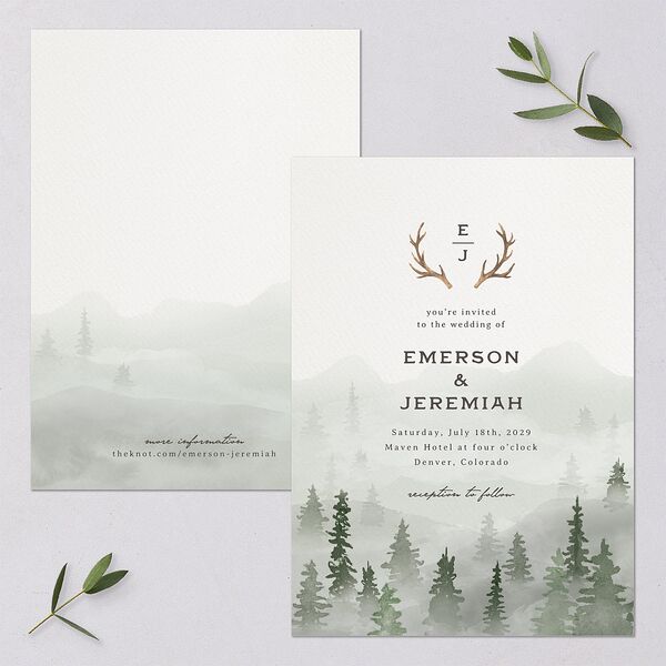 Antler Monogram Mountain Wedding Invitations Forest Signature Blank No Standard