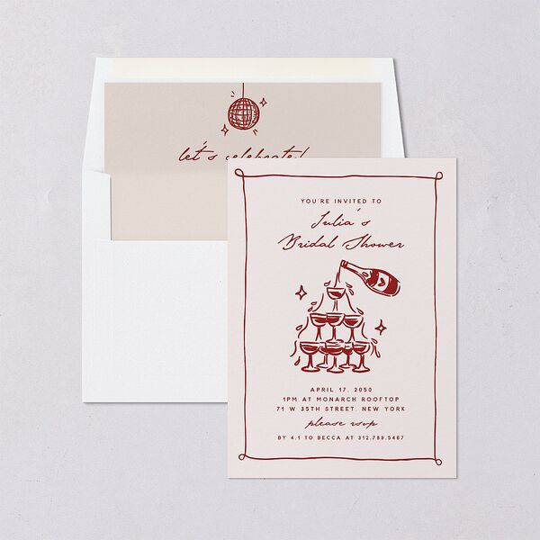 Hand Drawn Cake Bridal Shower Invitations Red Clay Signature Blank Ticket