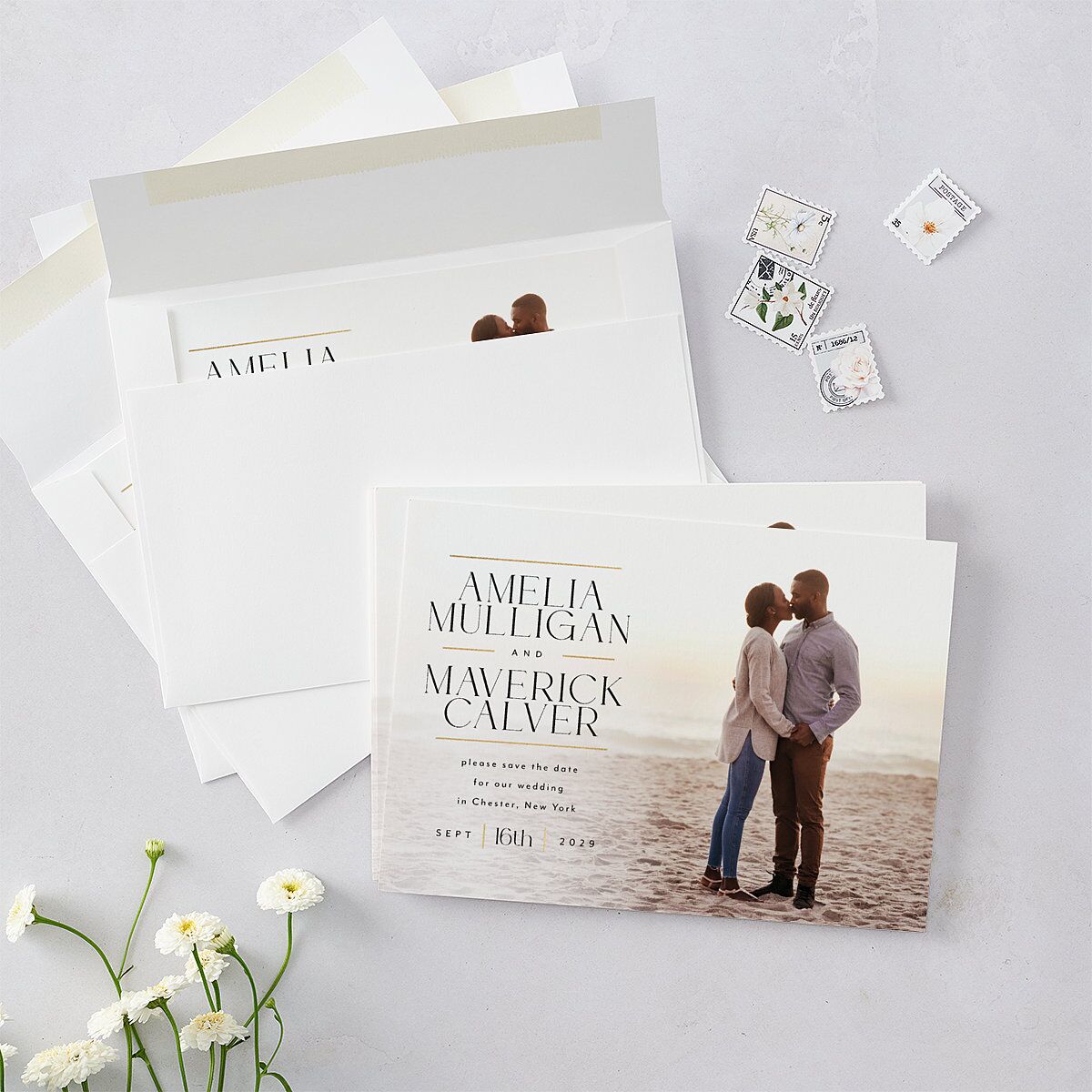 Estate Save The Date Cards Gold Pure White Signature smooth Blank No