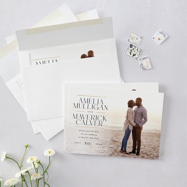 Estate Save The Date Cards Gold Pure White Signature smooth Blank No