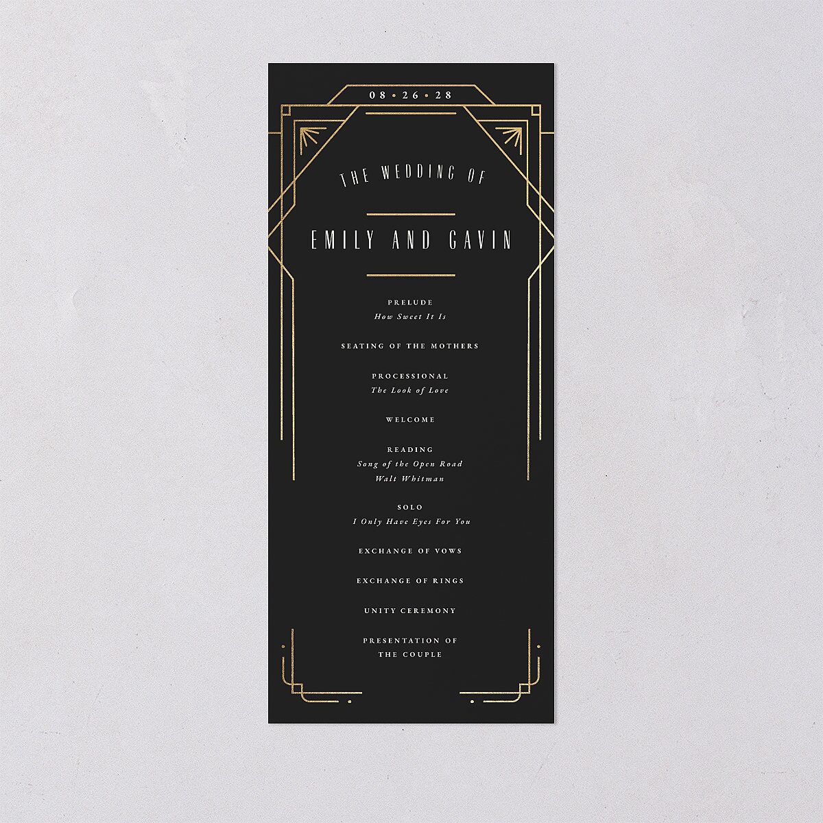 Vintage Deco Wedding Programs Gold Charcoal Signature