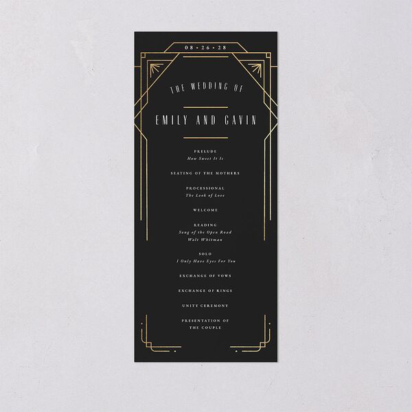 Vintage Deco Wedding Programs Gold Charcoal Signature