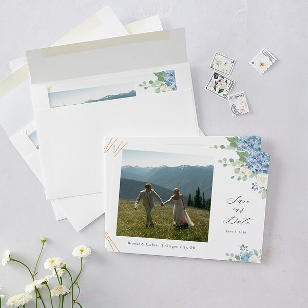 Elegant Hydrangea Save The Date Cards Dusty Blue Signature smooth Blank No Standard
