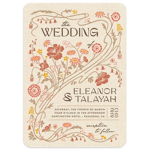 Wildflower Nouveau Wedding Invitations Mocha Signature Blank No Rounded