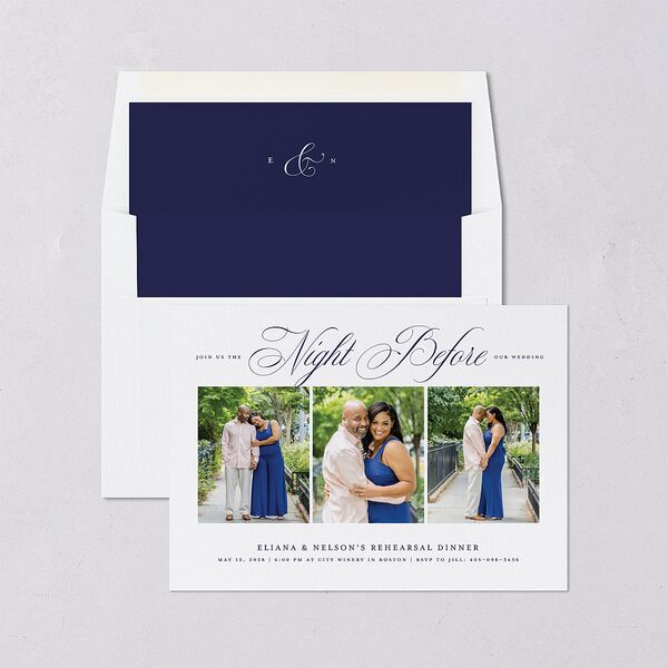 Classic Photo Rehearsal Dinner Invitations Navy Signature Blank Standard