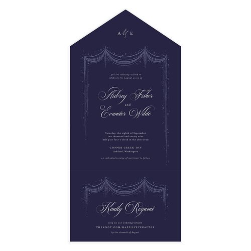 Fairytale Luxury All-in-One Wedding Invitations Navy Signature Light Both Recipient and Return Addresses No