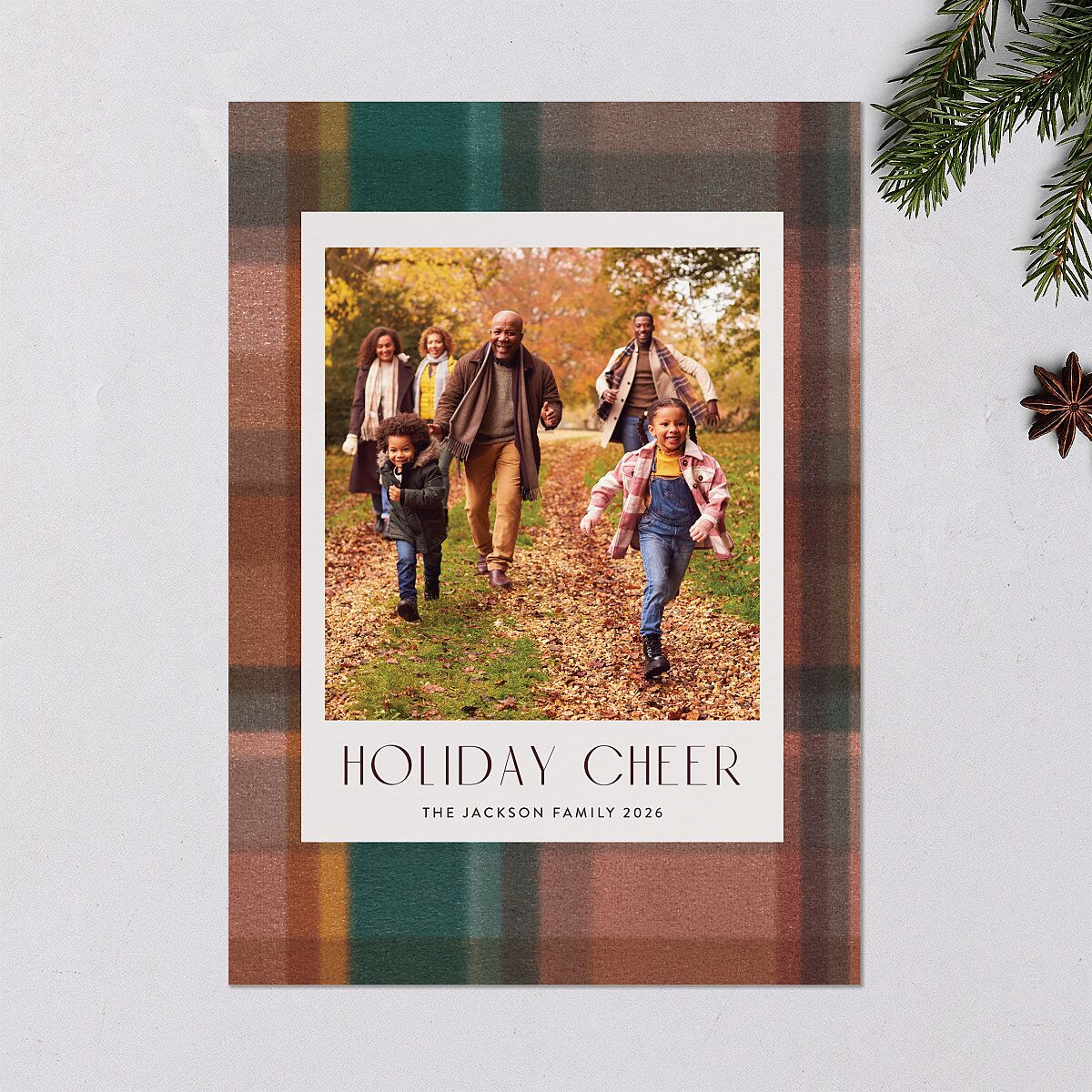 Cozy Plaid Holiday Holiday Cards Forest Signature Blank Portrait  Standard