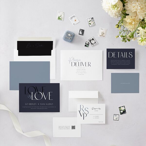 Love is Love Wedding Invitations Dark Navy Signature Blank No Standard