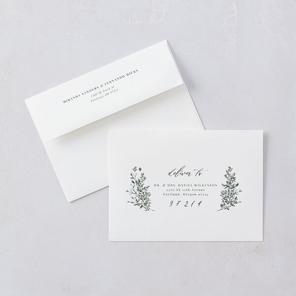 Botanical Branches Rehearsal Dinner Invitation Envelopes White Standard Dark Night Both Recipient and Return Addresses Signature