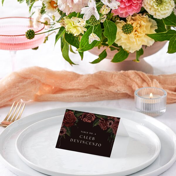 Dark Gothic Roses Place Cards Burgundy Signature