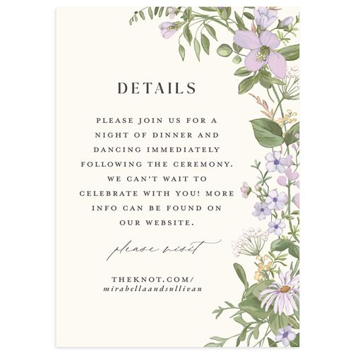 Whimsical Wildflower Garden Wedding Enclosure Cards Lilac Signature Standard