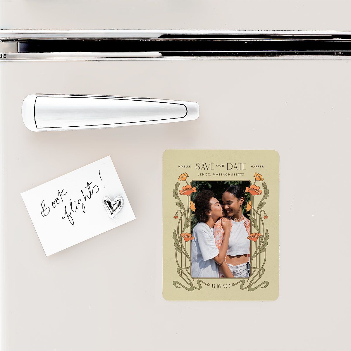 Vintage Nouveau Floral Save The Date Magnets Pear Magnet Paper