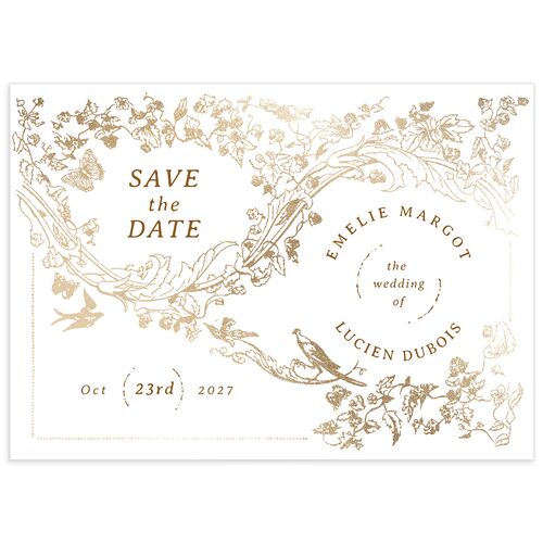 Vintage Toile Foil Save the Date Cards Gold Marigold Signature smooth No