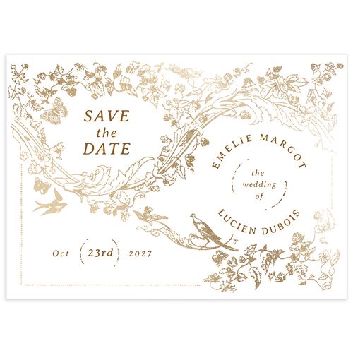 Vintage Toile Foil Save the Date Cards - Gold