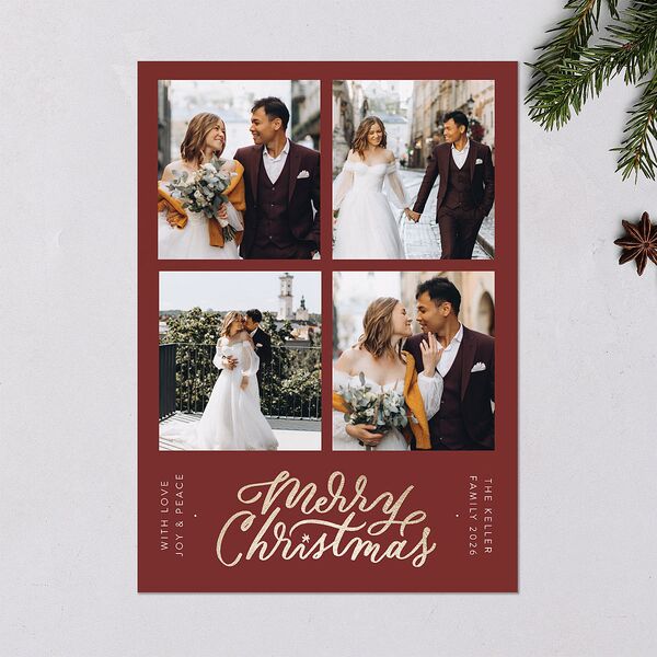 Christmas Grid Holiday Cards Gold Rust Signature Blank Portrait Standard
