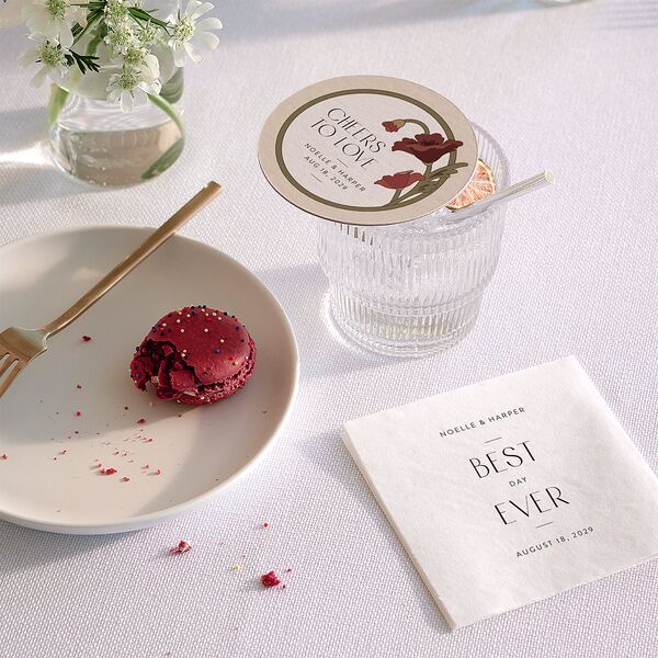 Vintage Nouveau Floral Coasters Merlot Cardboard Circle