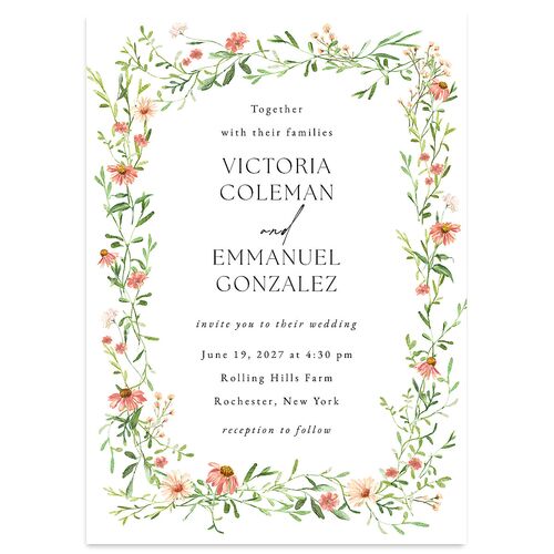 Wildflower Border Wedding Invitations  Peach Pink Signature Blank No Standard