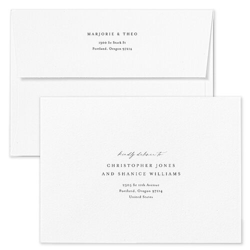 Joyful Union Rehearsal Dinner Invitation Envelopes White Licorice Both Recipient and Return Addresses Signature Standard