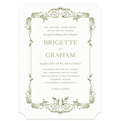 Vintage Ornate Frame Wedding Invitations Olive Signature Blank No Ticket
