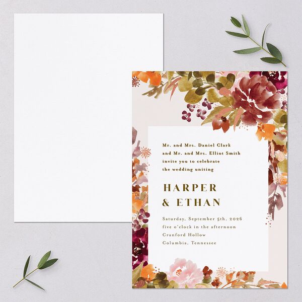 Fall Garland Wedding Invitations Rose Gold Peony Signature Blank No Standard