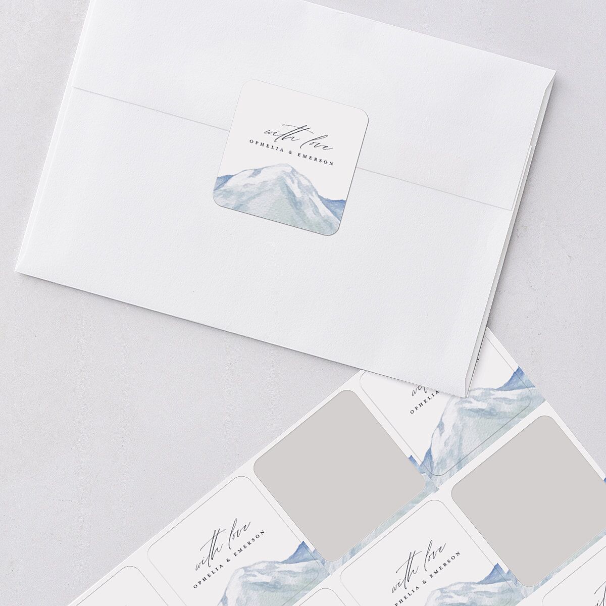 Mountain Wildflowers Wedding Stickers Dusty Blue Soft Square
