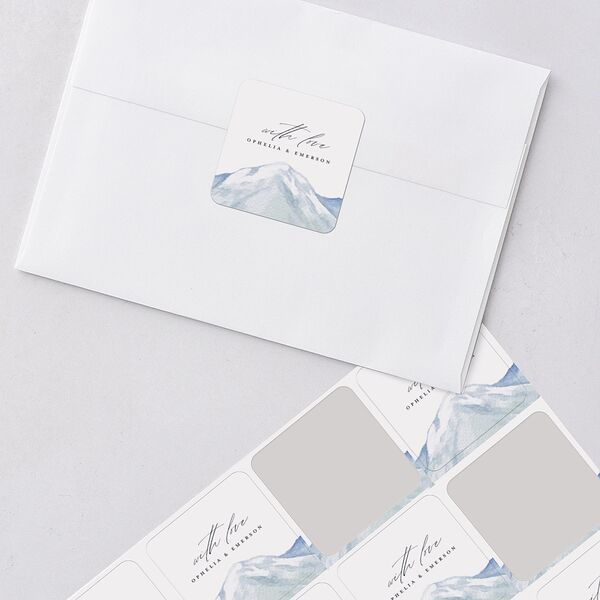 Mountain Wildflowers Wedding Stickers Dusty Blue Soft Square