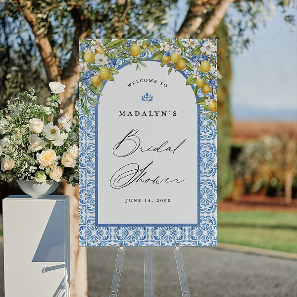 Romantic Italian Coastal Lemons Bridal Shower Standard Welcome Sign Large Sapphire Standard Indoor Foam Core L Welcome