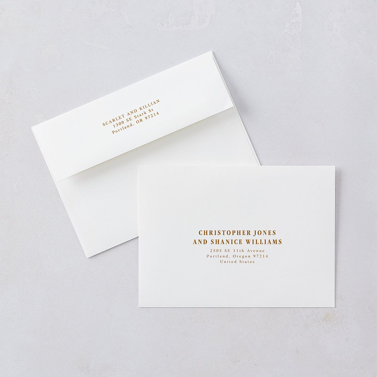 Elegant Minimalist Photo Save The Date Card Envelopes White Saddle Both Recipient and Return Addresses Signature Standard