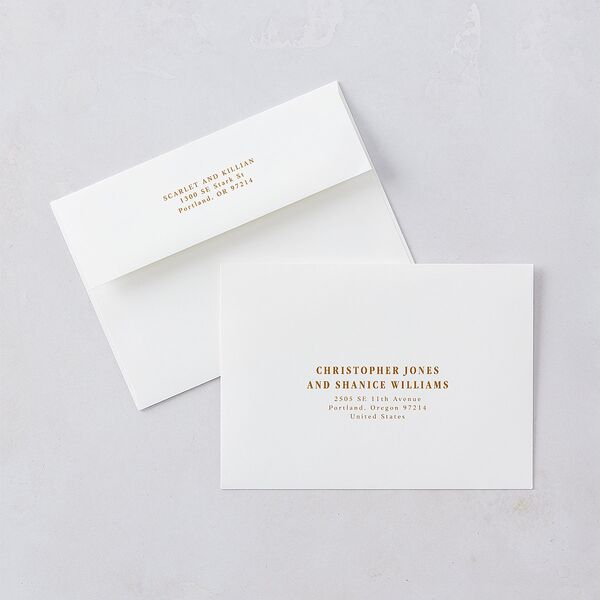 Elegant Minimalist Photo Save The Date Card Envelopes White Saddle Both Recipient and Return Addresses Signature Standard