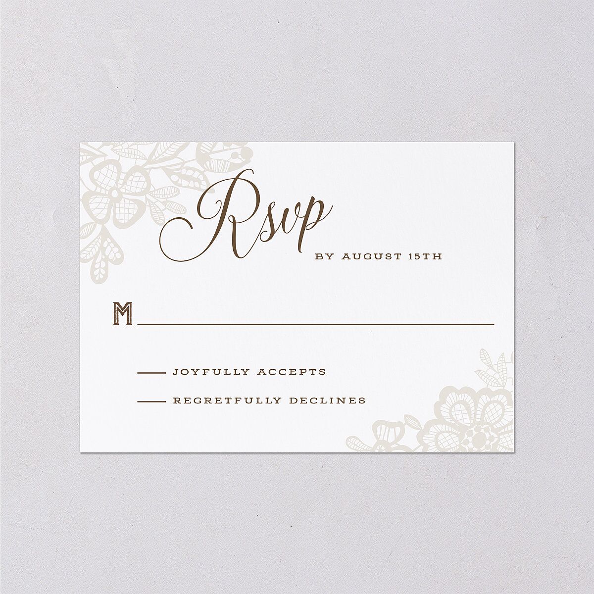 Woodgrain Lace Wedding Response Cards Falcon Signature Standard