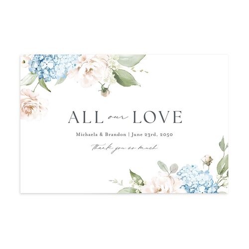 Elegant Peonies and Hydrangeas Thank You Postcards Baby Blue