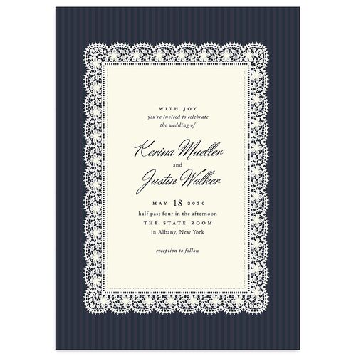 Vintage Lace Wedding Invitations Navy Signature Blank No Standard