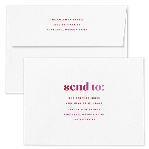 Joyful Gradient Holiday Card Envelopes White Crimson Both Recipient and Return Addresses Standard Signature