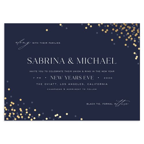 Confetti Glam Wedding Invitations Gold Navy Signature Blank No Standard