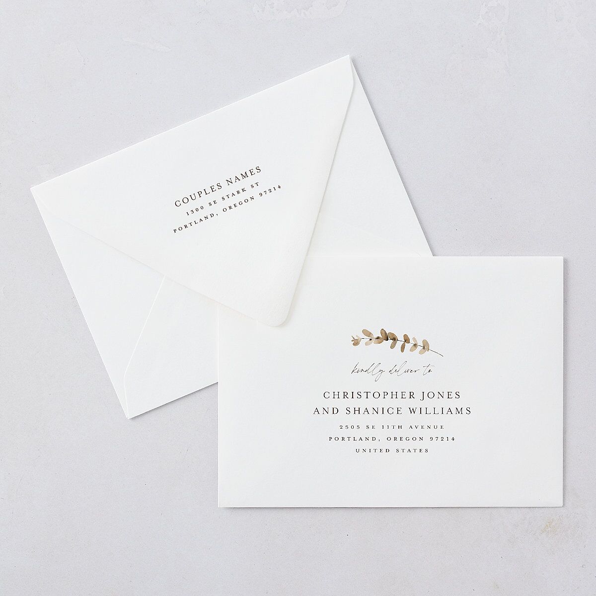 Soft Pampas Botanical Bridal Shower Invitation Euro Envelopes White Luxe Sepia Both Recipient and Return Addresses