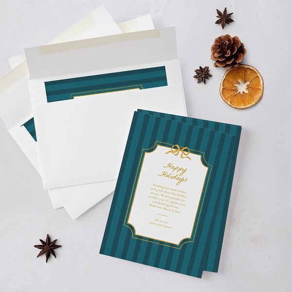 Vintage Bow Frame Holiday Cards Deep Lake Signature Blank Portrait Standard