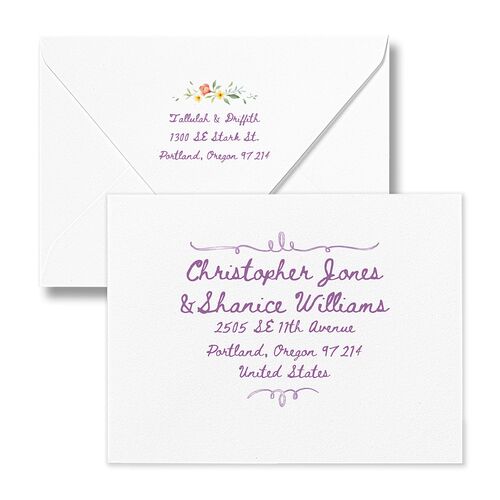 Countryside Crest Thank You Card Euro Envelopes White Orchid Both Recipient and Return Addresses Luxe Signature
