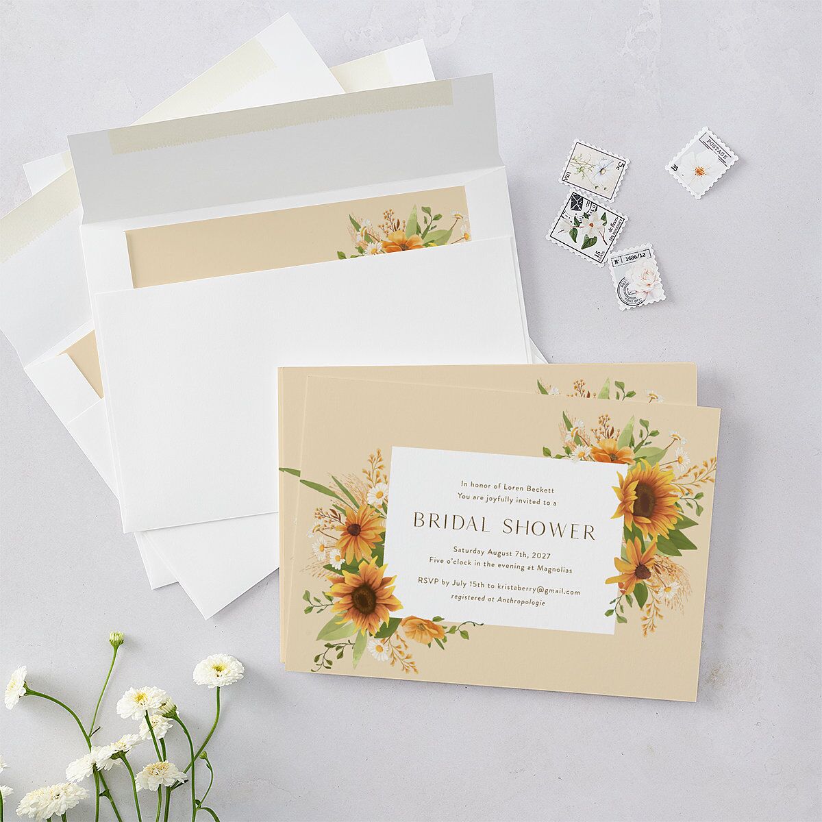 Sweet Sunflowers Bridal Shower Invitations Marigold Signature Blank Standard