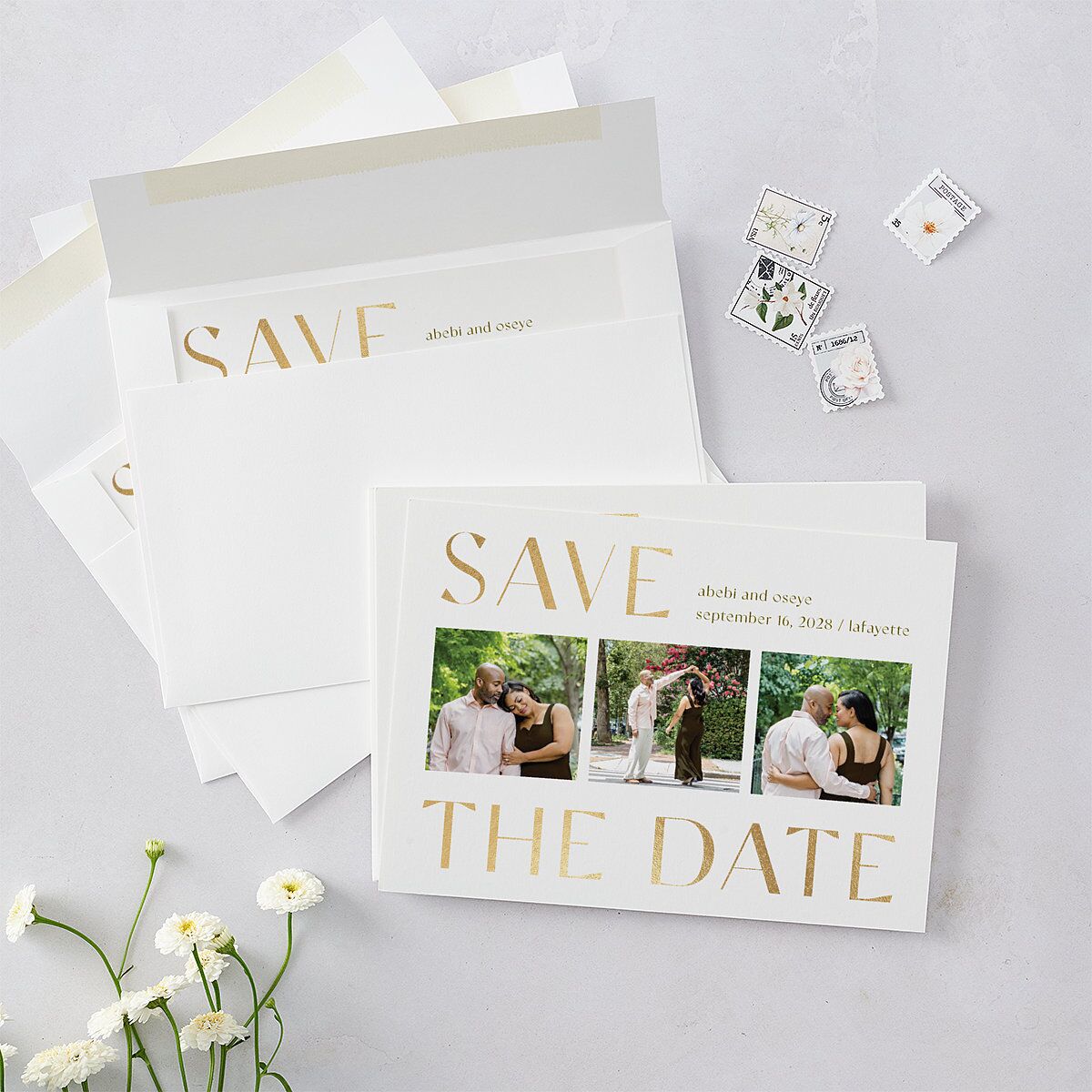 Gilded Sahara Pattern Save the Date Cards Gold Umber Signature smooth Blank No Standard
