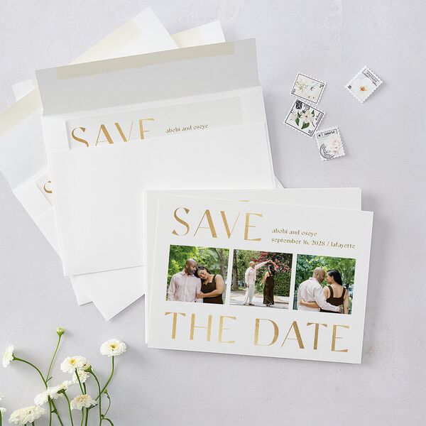 Gilded Sahara Pattern Save the Date Cards Gold Umber Signature smooth Blank No Standard