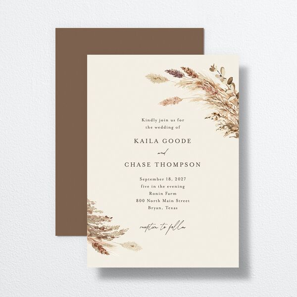 Soft Pampas Foil Wedding Invitations Gold Sepia Signature No