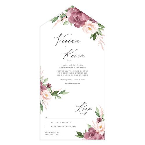 Beloved Floral All-in-One Wedding Invitations Mauve Signature Light Both Recipient and Return Addresses No