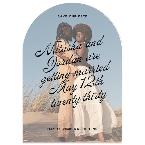 Retro Typography Photo Save the Date Cards Champagne Signature smooth Blank No Arch