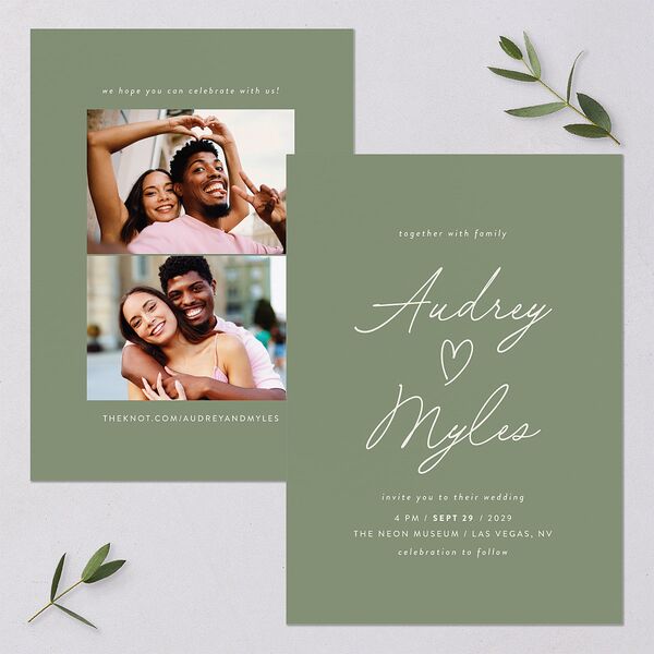 Elegant Heart Wedding Invitations Thyme Signature Blank No Standard